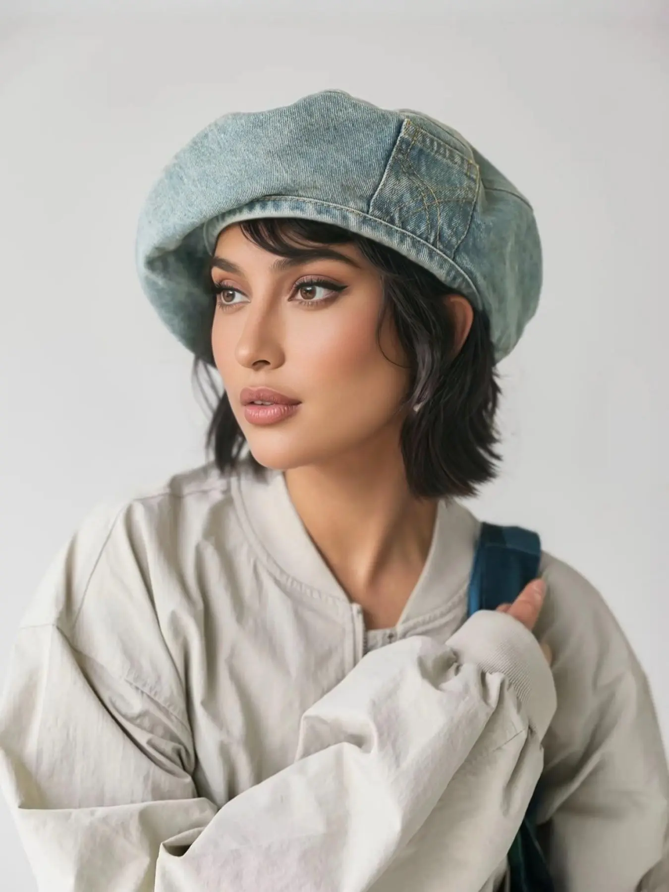 Women's Vintage Washed Denim Design Beret, Casual Outdoor Blue Hat for Women, Fashion Accessories for Daily Wear