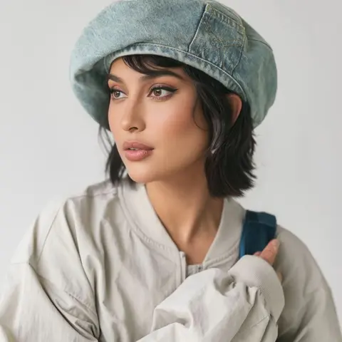 Women's Vintage Washed Denim Design Beret, Casual Outdoor Hat for Women, Fashion Accessories for Daily Wear（Head circumference 58cm/22.8in）