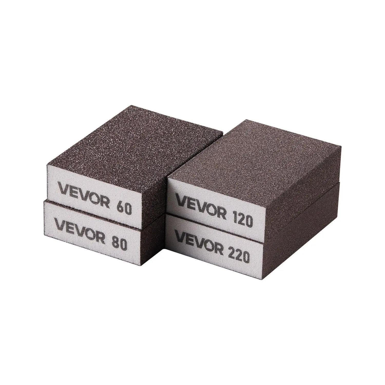 VEVOR Assorted Grits Sanding Sponge Set, 4 Pcs 60/80/120/220 Grit Elastic Sponge Blocks, Washable Reuse Dry-Wet Use Inches Sanding Tools for Polishing Finishes on Furniture Wood Drywall Plastic Metal, Polish Finishes