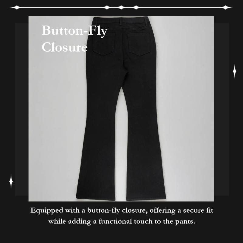 GILIPUR Y2K Women's Slim-Fit Flared Pants,Casual Pants,Button-Fly Pocket Flared Pants ,Suitable For All Seasons Flared Pants, Women's Bottoms For Daily Wear,High elastic women's clothing,Women's faux denim flared trousers，Deals For Me Days,Spotlight Finds