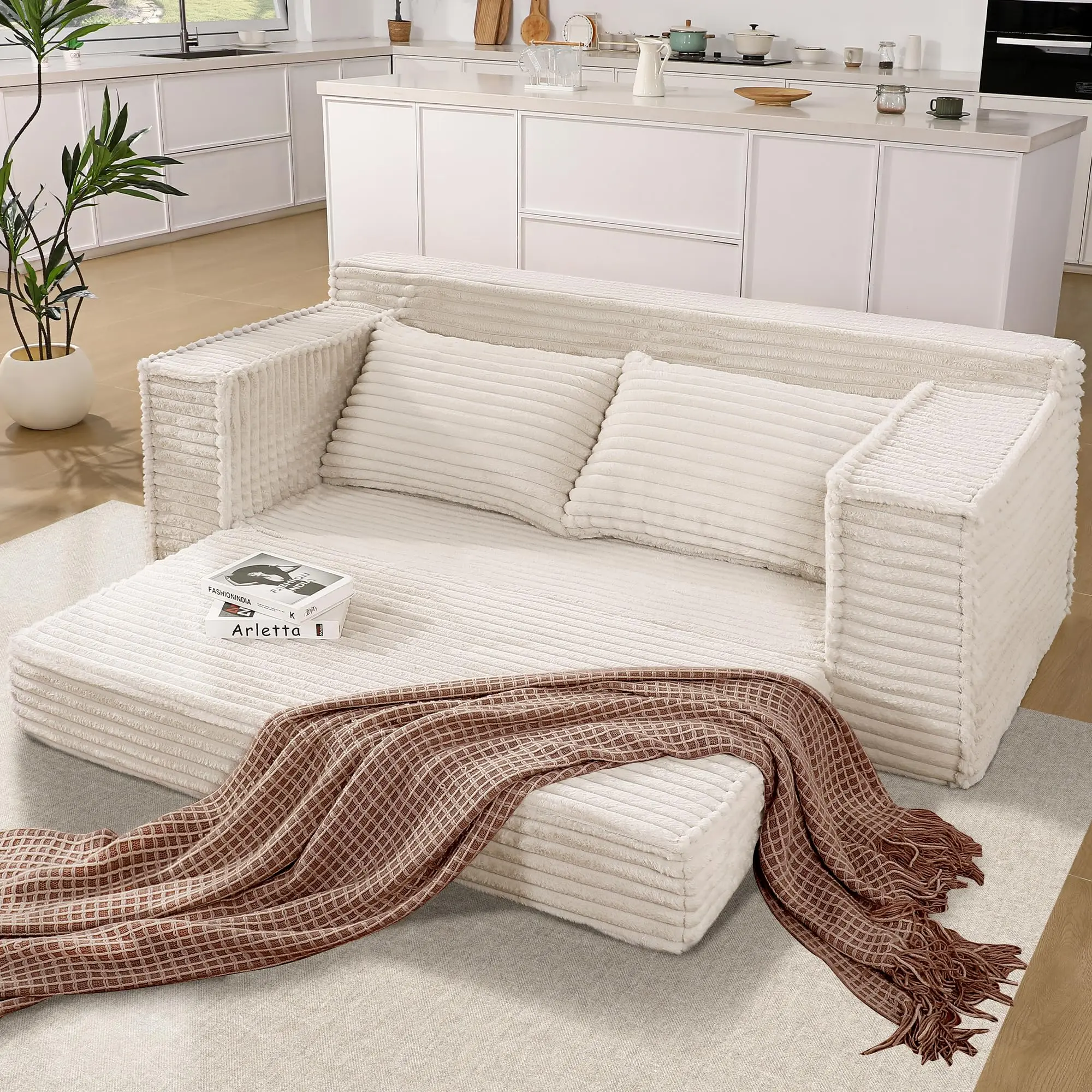 Space-Saving Convertible Pull-Out Sofa Bed Only, 75" Boneless Foldable Loveseat Futon with 2 Matching Pillows, Pre-Assembled Ready to Use for Living Room & Bedroom