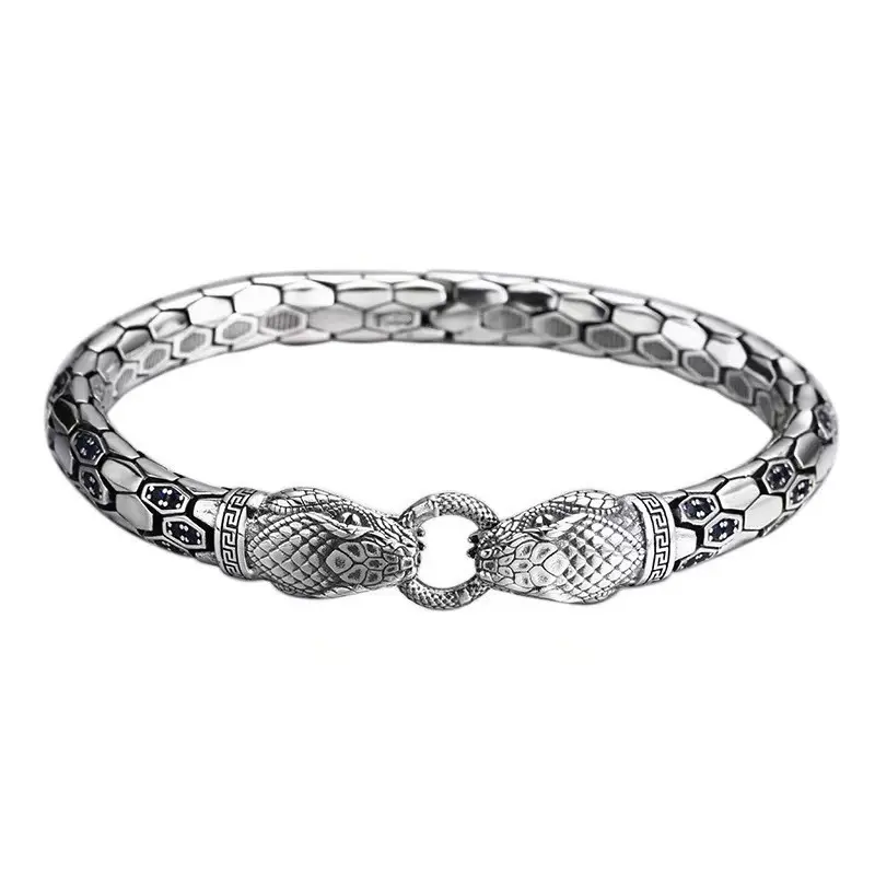 Fashion silver-plated new double snake blue diamond bracelet personalized blue style men's and women's zodiac snake bracelet