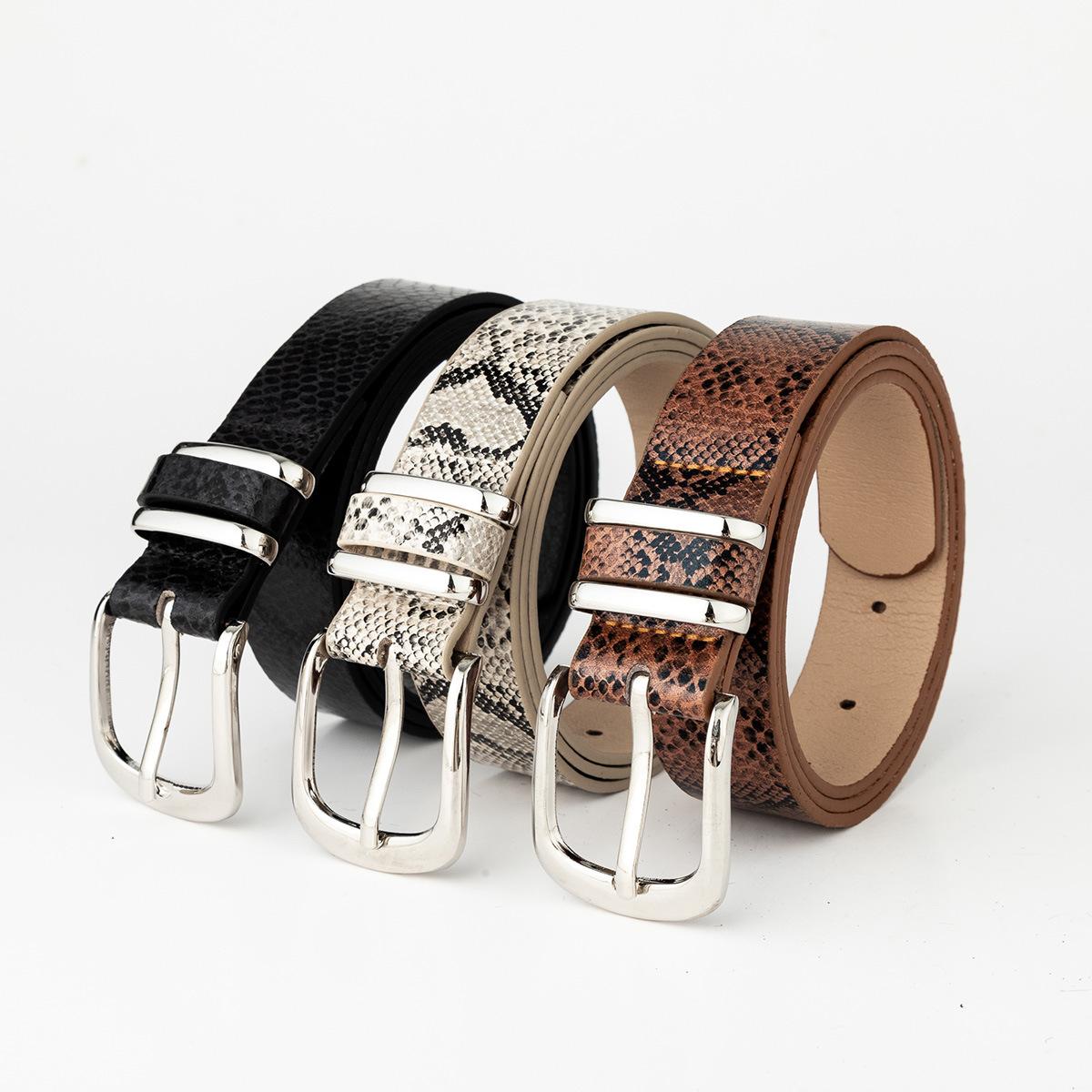 Four-season Y2K pin buckle snake print belt, spicy girl leopard print subculture millennium accessory, simple punk leather belt for women