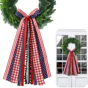 Large 4th of July Wreaths for Front Door Patriotic Ribbon Bow Wreath Satin Sash 250th Anniversary Decor Red White and Blue Bows Clip Patriotic Wreaths for Independence Day Indoor Outdoorfidget toys