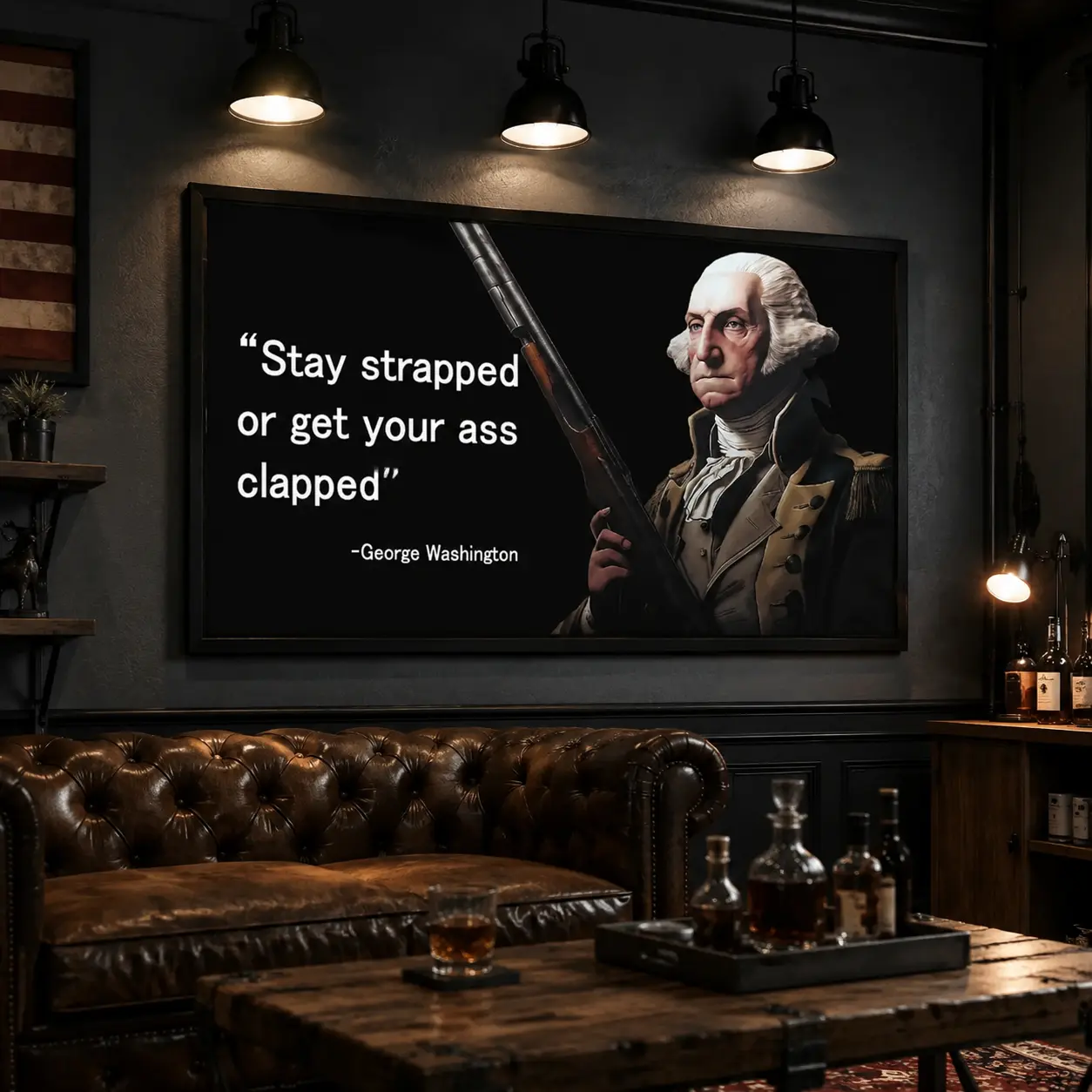 Funny George Washington Canvas Wall Art Poster,American History Poster, Patriotic Vintage Decor, Black Frame Print for Man Cave, Office, Bedroom Gift