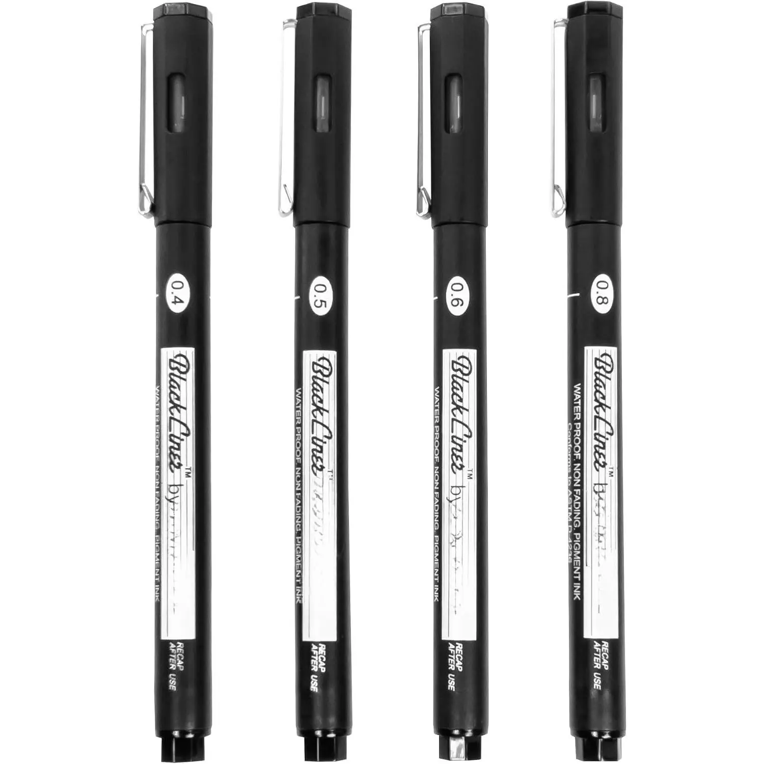 Blackliner Black Fineliner Pens, Set of 4 Differently Sized Broad Drawing Pens for Artists, Sketching Pens, Journaling Pens, Hand Lettering Pens, and Calligraphy Pens