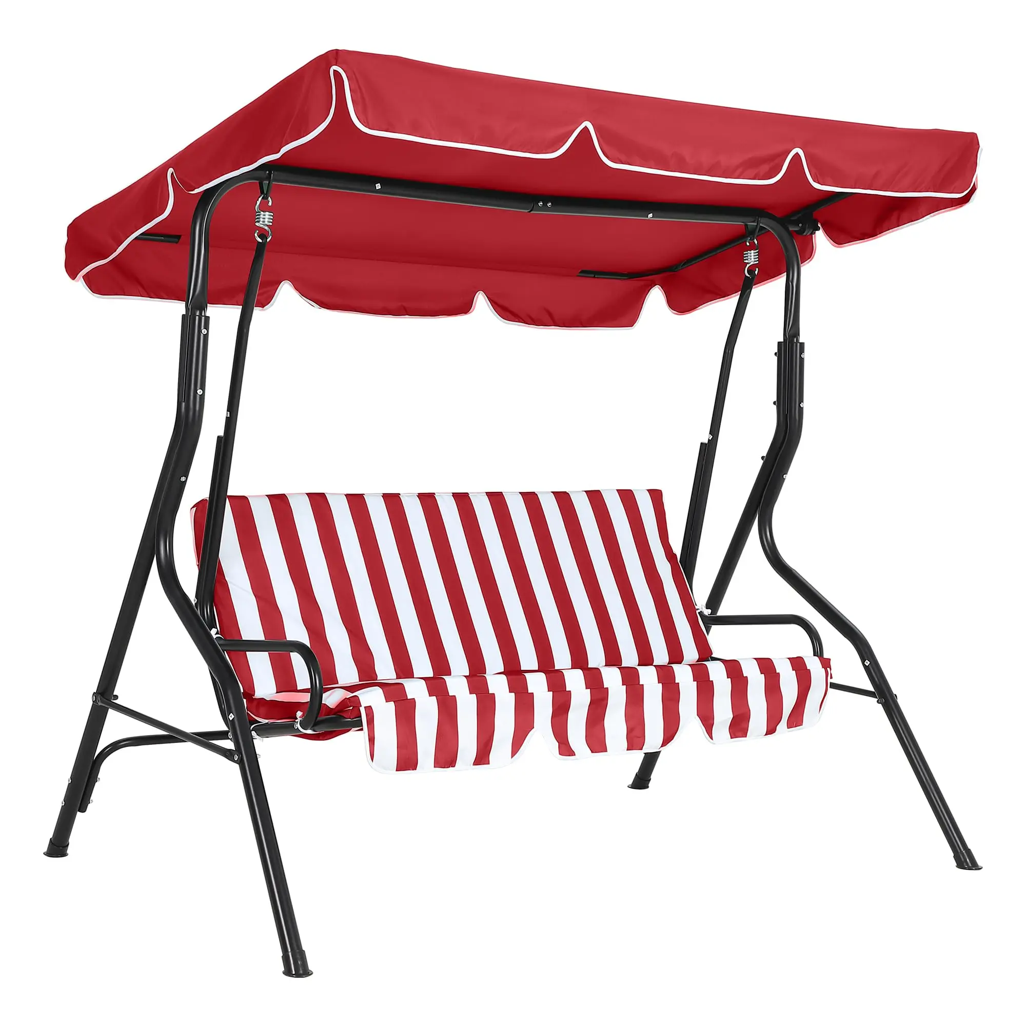 Garvee Outdoor Folding Porch Chair with Adjustable Canopy, Steel Frame Swing Chair, 3-Seat Bench with Thick Cushions for Adults