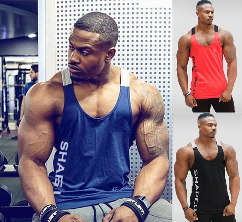 Men Solid Gym Stringer Tank Top Bodybuilding Fitness Singlets Muscle Vest Tees Sport Clothing