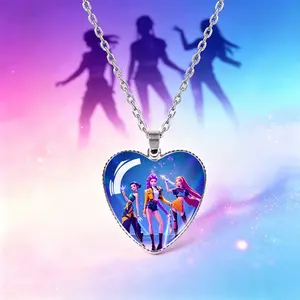 Anime Girl Group Heart Time Gem Necklace, Anime Fan Merchandise Pendant, Versatile Teen Locket Chain Gift, Cute and Stylish Jewelry