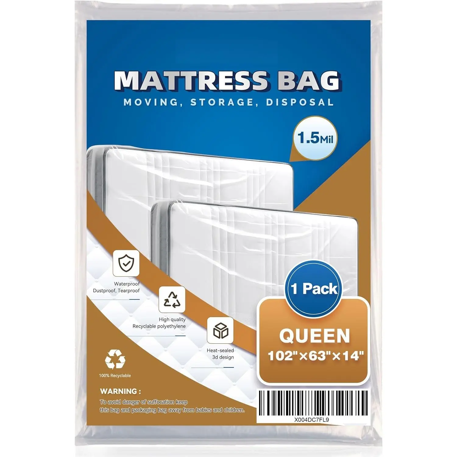 Plastic Mattress Bag for Disposal Moving or Storage, Size,1.5Mil | Moving Supplies, , Mattress Protector Cover