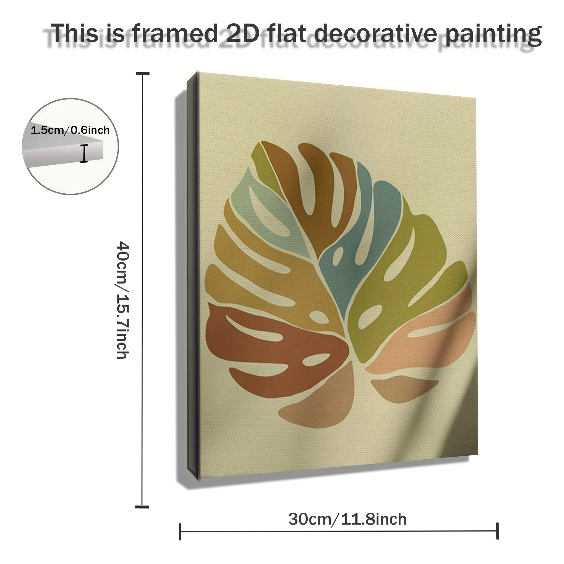 2D Flat, 1 Piece Monstera Leaf Wall Art Painting - Green and Beige Bohemian Tropical Print Canvas, with Light Mint Border, Soft Gold/Brown Tones - Modern Botanical Decor, Suitable for Bedroom, Living Room, Kitchen - Housewarming Gift, Indoor Framed Poster