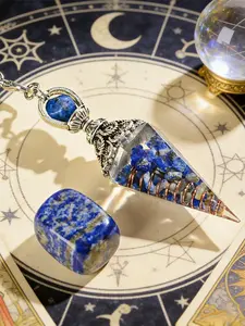 2pcs/set Natural Stone lapis lazuli Pendulum Set, Divination Tool, Perfect Gift for Yoga Meditation Lovers, Christmas, Thanksgiving, Ramadan, Easter