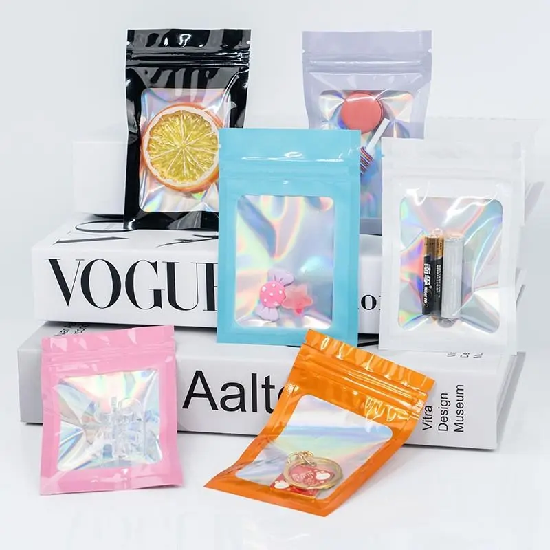 50/100 Holographic Odor-Proof Zipper Bags, Reusable Sealed Aluminum Foil Pouches, Ideal for Lip Gloss, Jewelry, False Eyelashes, Gifts