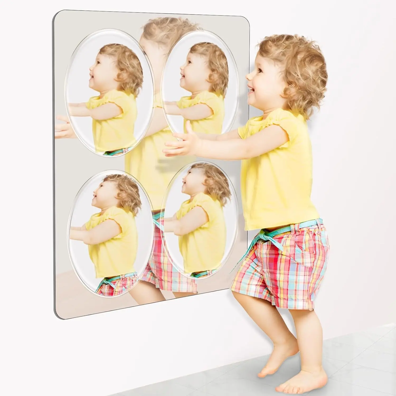 Shatterproof Sensory Wall Mirror for Toddlers: Durable Acrylic Rounded Edge 4 Large Bubble Mirror for Playroom & Classroom - Self-discovery & Independent Exploration - Gifts for 1-3 Toddlers
