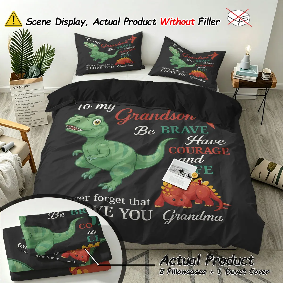 (1 Duvet Cover + 2 pillowcases, no filler),Cartoon dinosaur pattern,Machine washable Duvet Cover bedding set crafted from safe soft fabric, ideal gift for friends, essential daily bedding for bedroom & dorm