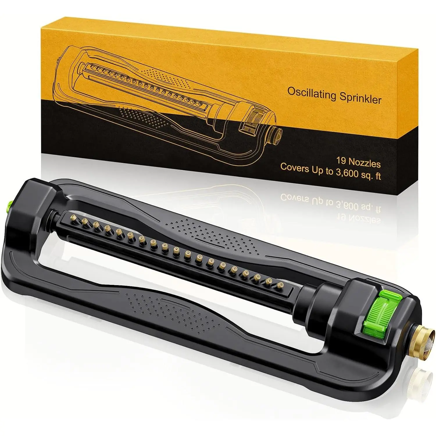 Oscillating Sprinkler for Yard, Garden and Flower Beds, Covers Up to 3,600 sq. ft., Durable Lawn Sprinkler with 19 Precision Nozzles, Adjustable Range Sprinkler System