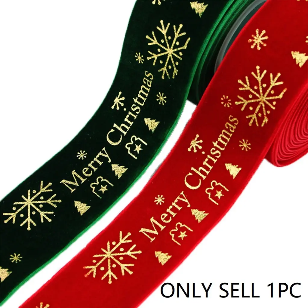 3 Yards 38mm Velvet Ribbon, Merry Christmas Pattern, Gift Packaging, Handmade Festival Party Decorations, Christmas Ribbon