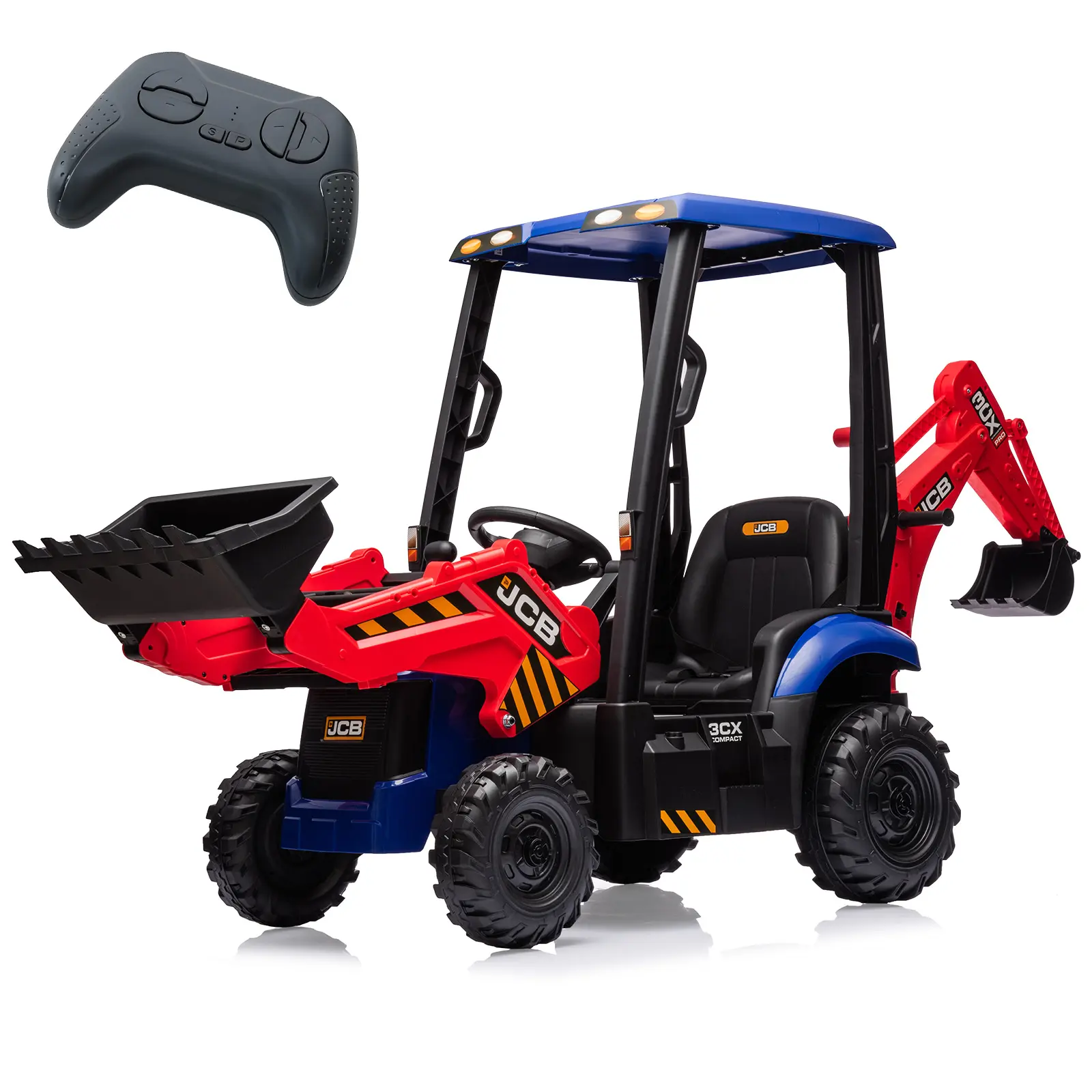 Officially Licensed JCB 4-in-1 Electric Ride On Excavator, Convertible Excavator/Tractor/Bulldozer with Removable Tent, Parental Remote Control, Dual 25W Motors Kids Construction Vehicle Toy
