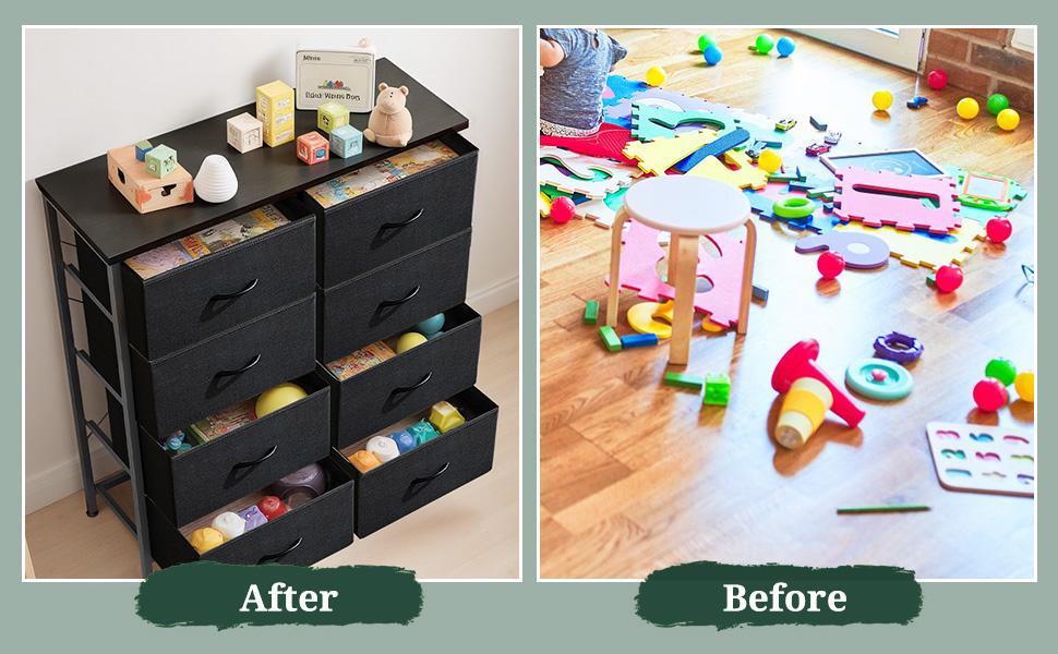 8-Drawer Dresser for Bedroom, Anti-Tip Tall Storage Organizer Chest of Drawers with Wooden Top and Metal Frame Fabric Bins for Closet, Living Room, Hallway, Entryway, Black 8-Drawer Dresser for Bedroom, Anti-Tip Tall Storage Organizer Chest of Drawers with Wooden Top and Metal Frame Fabric Bins for Closet, Living Room, Hallway, Entryway, Black