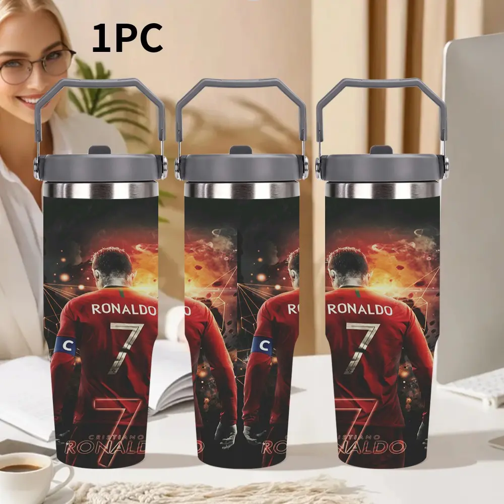 1pc 30oz/20oz Cristiano Ronaldo Print Stainless Steel Leakproof Insulated Tumbler, Portable & Durable for Car, Home, Office - Perfect Birthday Gift, ideal gift for friends who love football.