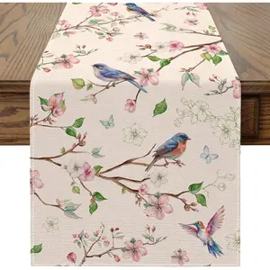 Spring Table Runner 13x72 inch, Floral Bird Spring Decor for Table, Party, Home - Farmhouse Floral Decroations