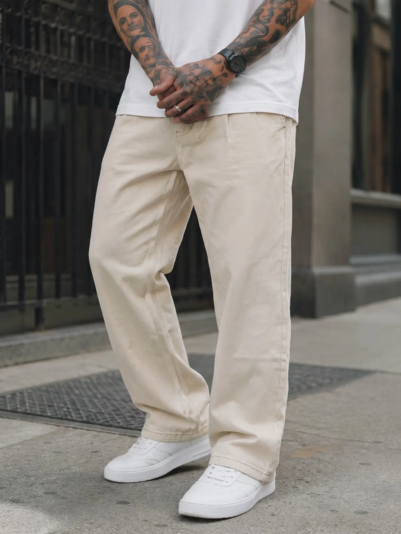 Men's all-season solid color casual pants, straight-leg fit, relaxed and stylish design, suitable for everyday casual outfits, Lightweight Casual Bottoms