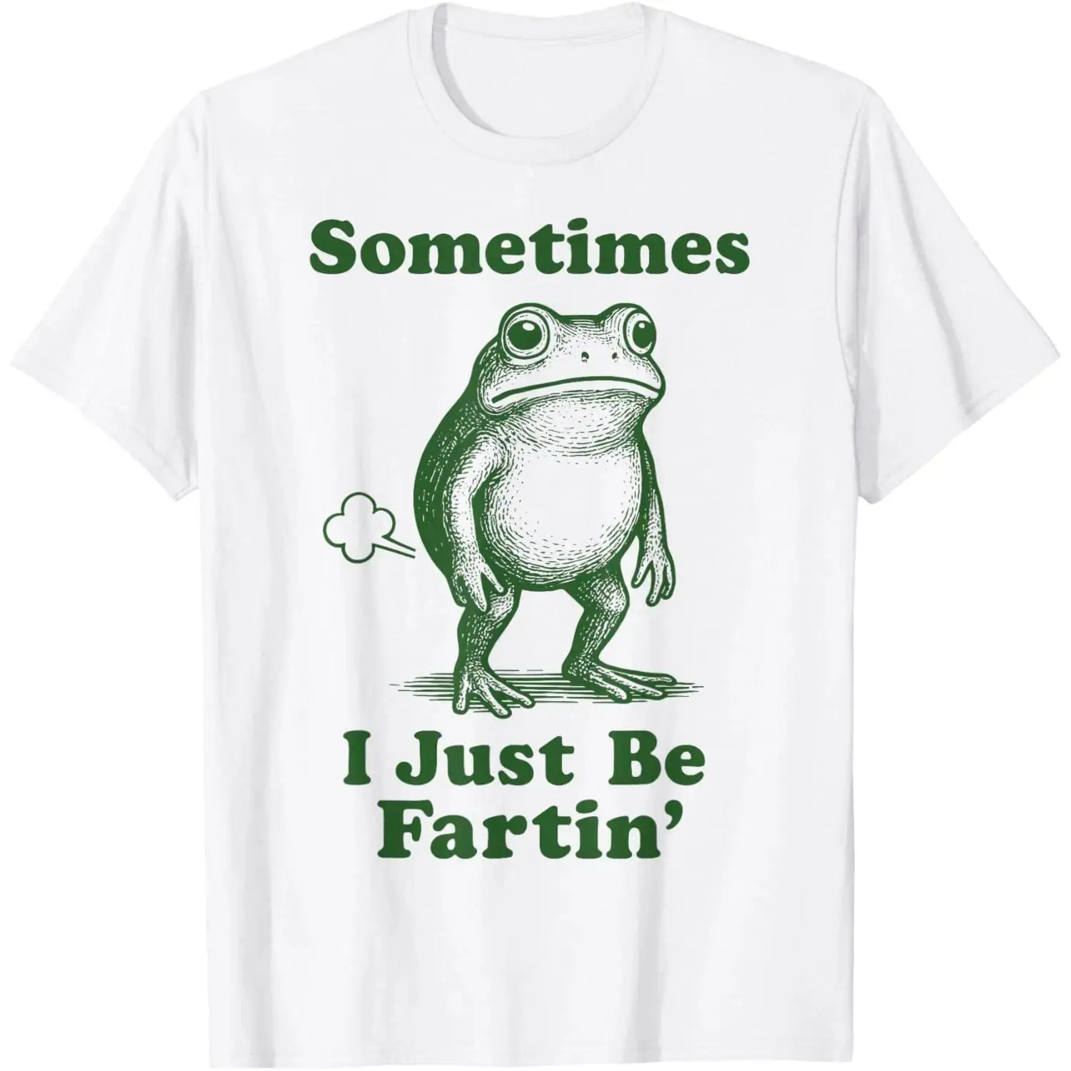 Men's Funny Frog Print Crew Neck T-Shirt - Menswear, Casual Short Sleeve, Soft Thick Cotton, Minimalist Round Neck, Relaxed Fit, Breathable All-Seasons Expandable Streetwear Top