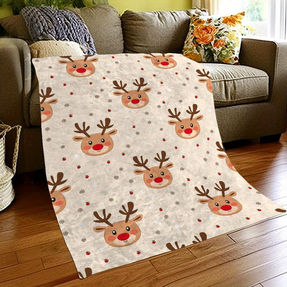Christmas Cute Elk Print Holiday Decoration Blanket, Soft And Warm Commemorative Blanket For Unforgettable Moments, Perfect Holiday Gifts For Classmates, Friends, Family, And Loved Ones For Naps, Camping, Travel, Cars, And Home Or Office Decor
