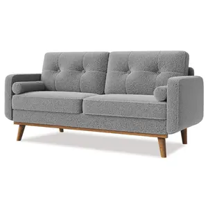 65" Mid Century Modern Couch Sofa Loveseat, Comfy Love Seat Couches for Living Room, 2 Seater Teddy Fleece Bouclé Upholstered Deep Seat Couch for Bedroom, Office, Small Space