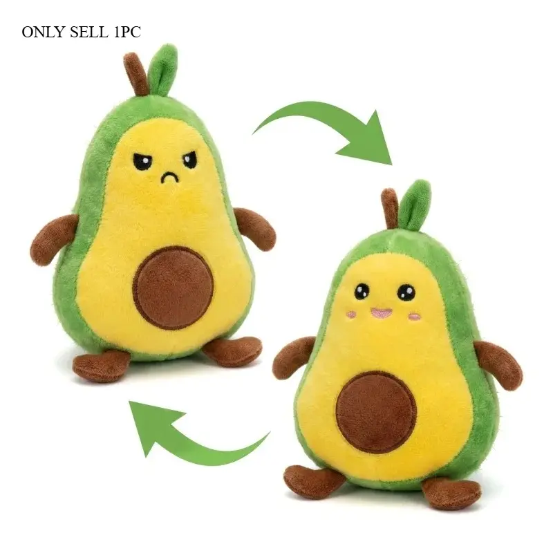 Avocado Double-Sided Plush Toy Stuffed Animal - Mood Plush Flip Shows Your Emotion Soft Cuddly Toy for All Ages Soft Cuddly Gift