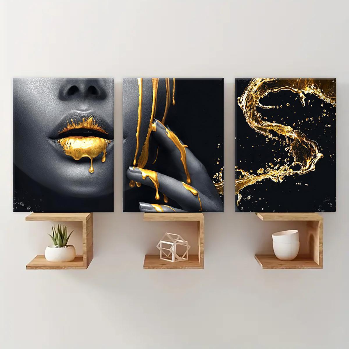 Wooden Framed Canvas Painting, 3 Counts/set Modern Art Figure Pattern Artistic Wall Art, Wall Picture, Dining Room Wall Art, Artwork, Wall Decor for Home Living Room Bedroom Office