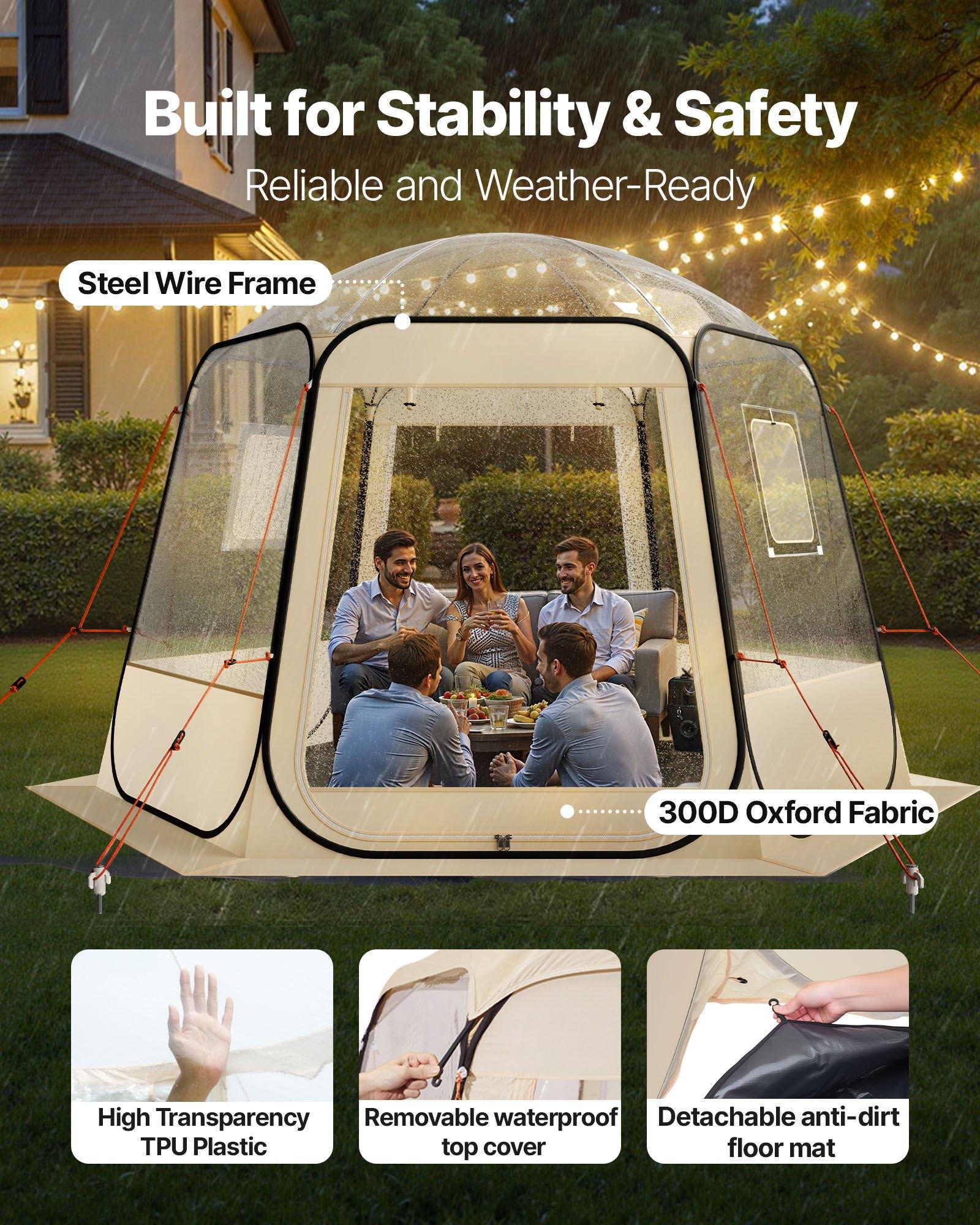VEVOR Pop up Bubble Tent, 10 x 9.2 ft Waterproof & UV-Resistant, Clear Camping Tent Shelter, Outdoor Garden Dome Igloo Tents with Windows, 540 °   Panoramic View, for 4-8 Persons Patio Backyard