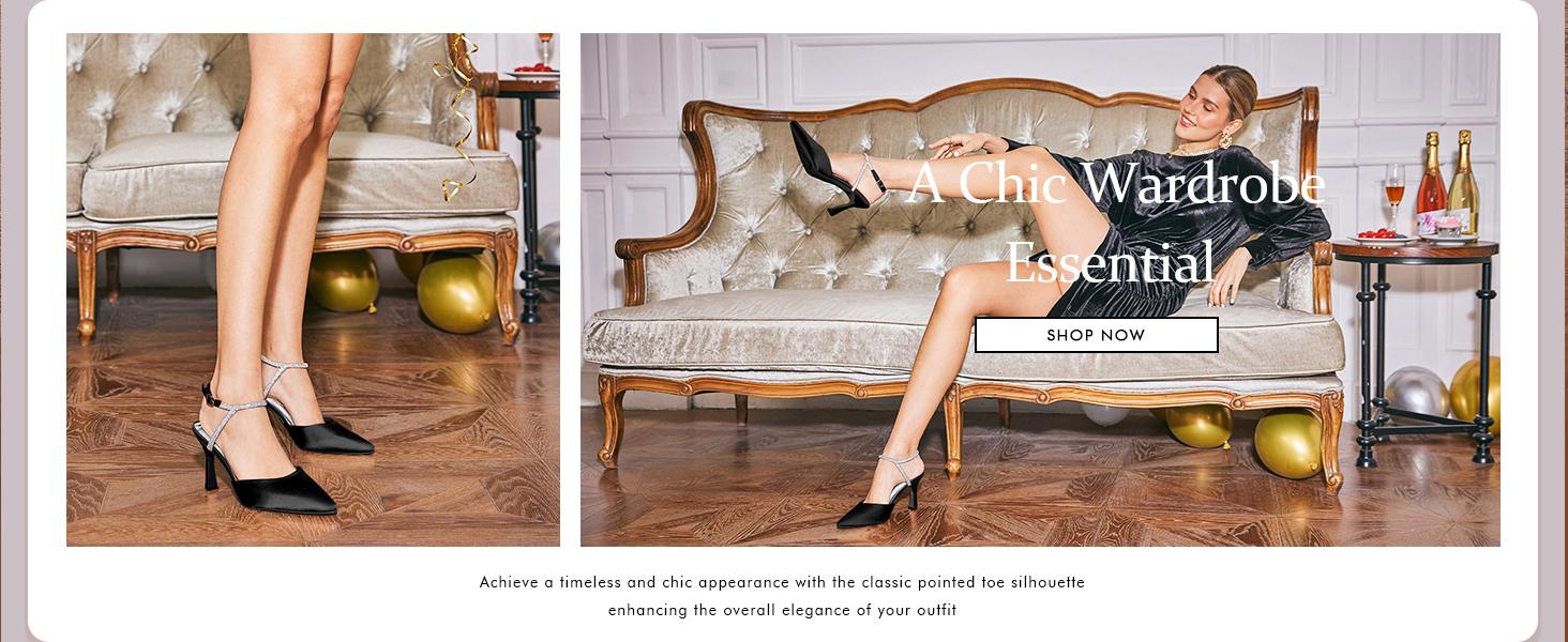 Coutgo Womens Rhinestone Heels Kitten High Satin Pumps Pointed Toe Sparkly Sexy Wedding Dress Shoes