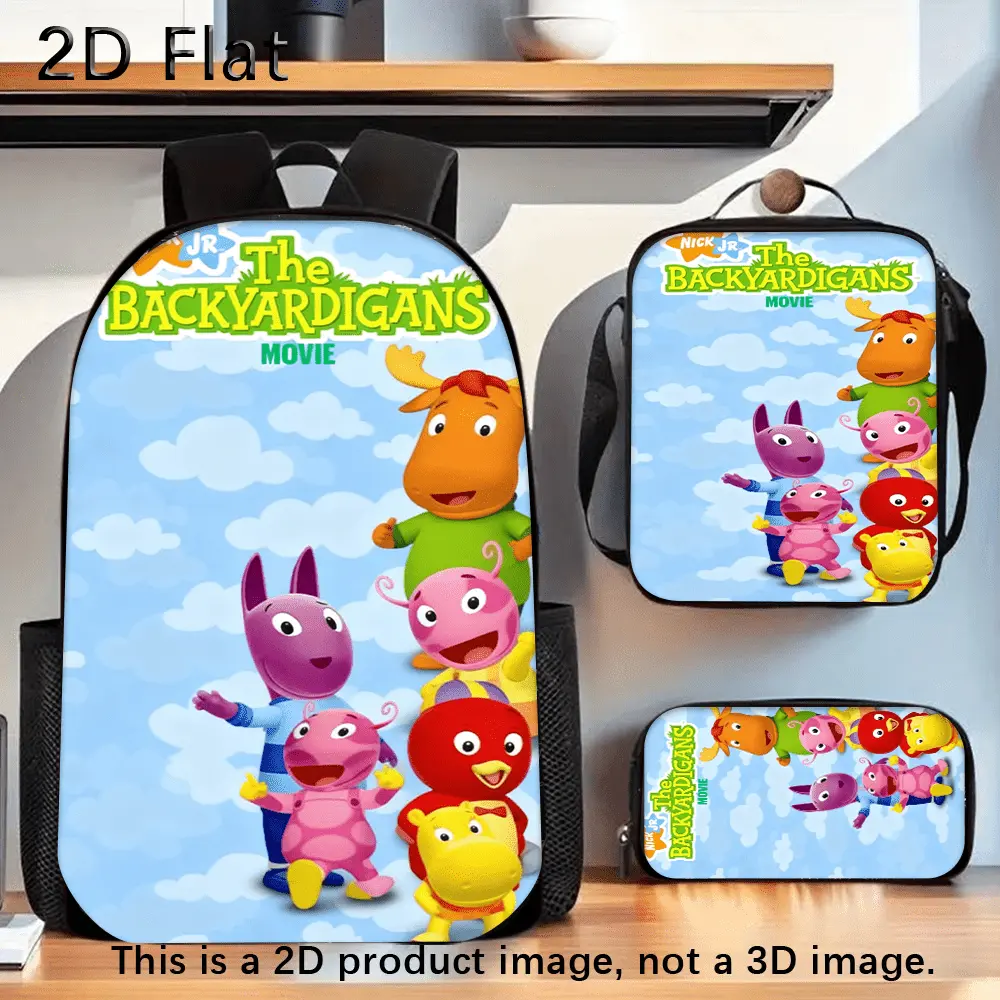 3Pcs The Backyardigans Sky Cloud Cartoon Backpack Set 2D Flat Print Kids School Bag Lunch Bag Pencil Case Combo 600D Oxford Lightweight Padded Straps Multi Pocket Travel Daypack For Preschool Boys Girls