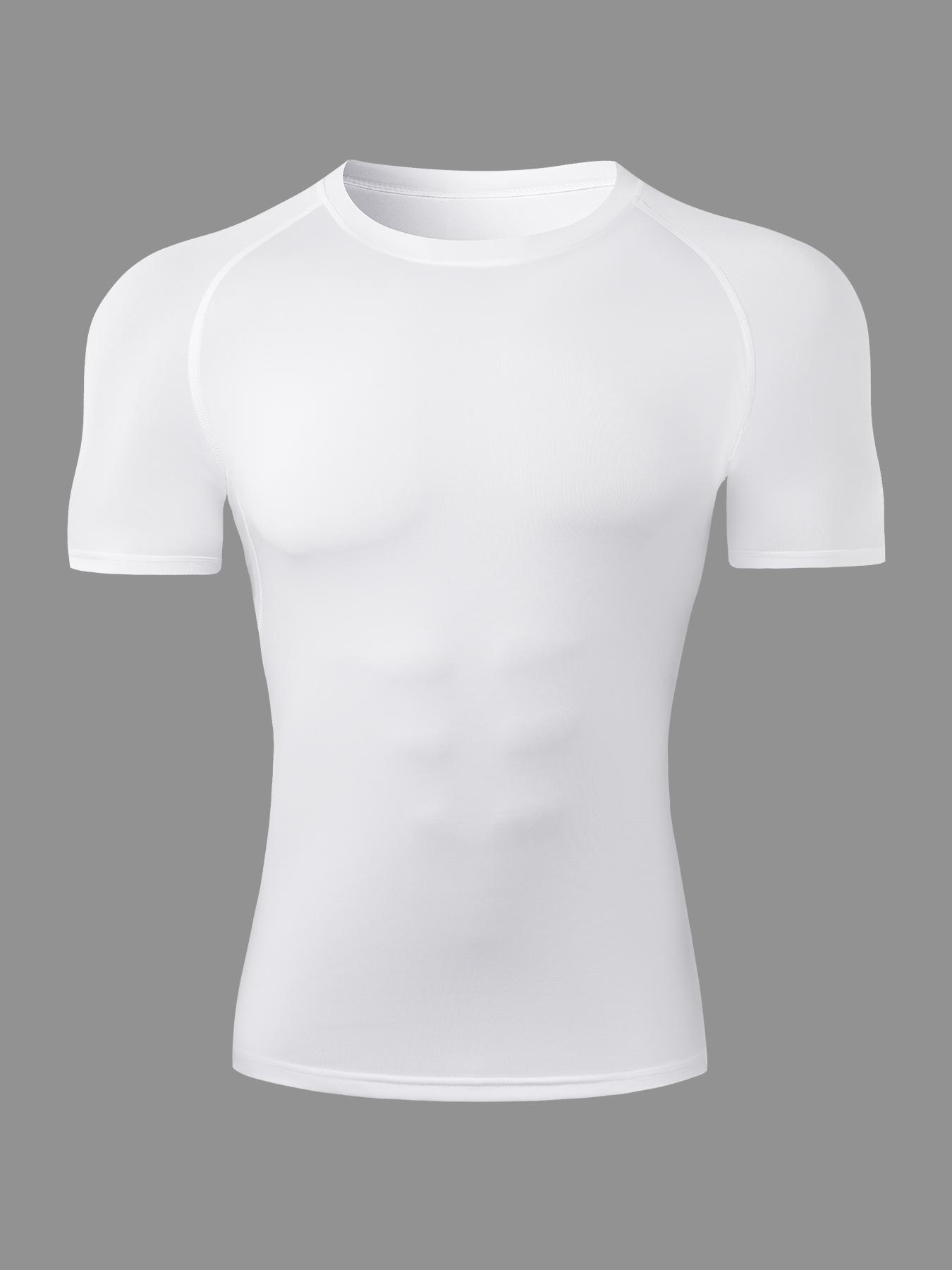 Men's Round Neck Sports Tee, Summer Clothes Tight Athletic Compression Shirts Quick Drying Breathable Crew Neck Short Sleeve T-shirt for Gym Workout Running, Casual Sporty Top