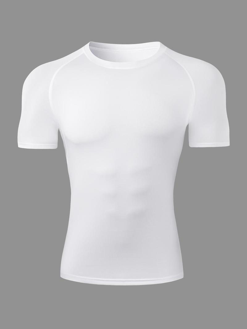 Men's Round Neck Sports Tee, Summer Clothes Tight Athletic Compression Shirts Quick Drying Breathable Crew Neck Short Sleeve T-shirt for Gym Workout Running, Casual Sporty Top