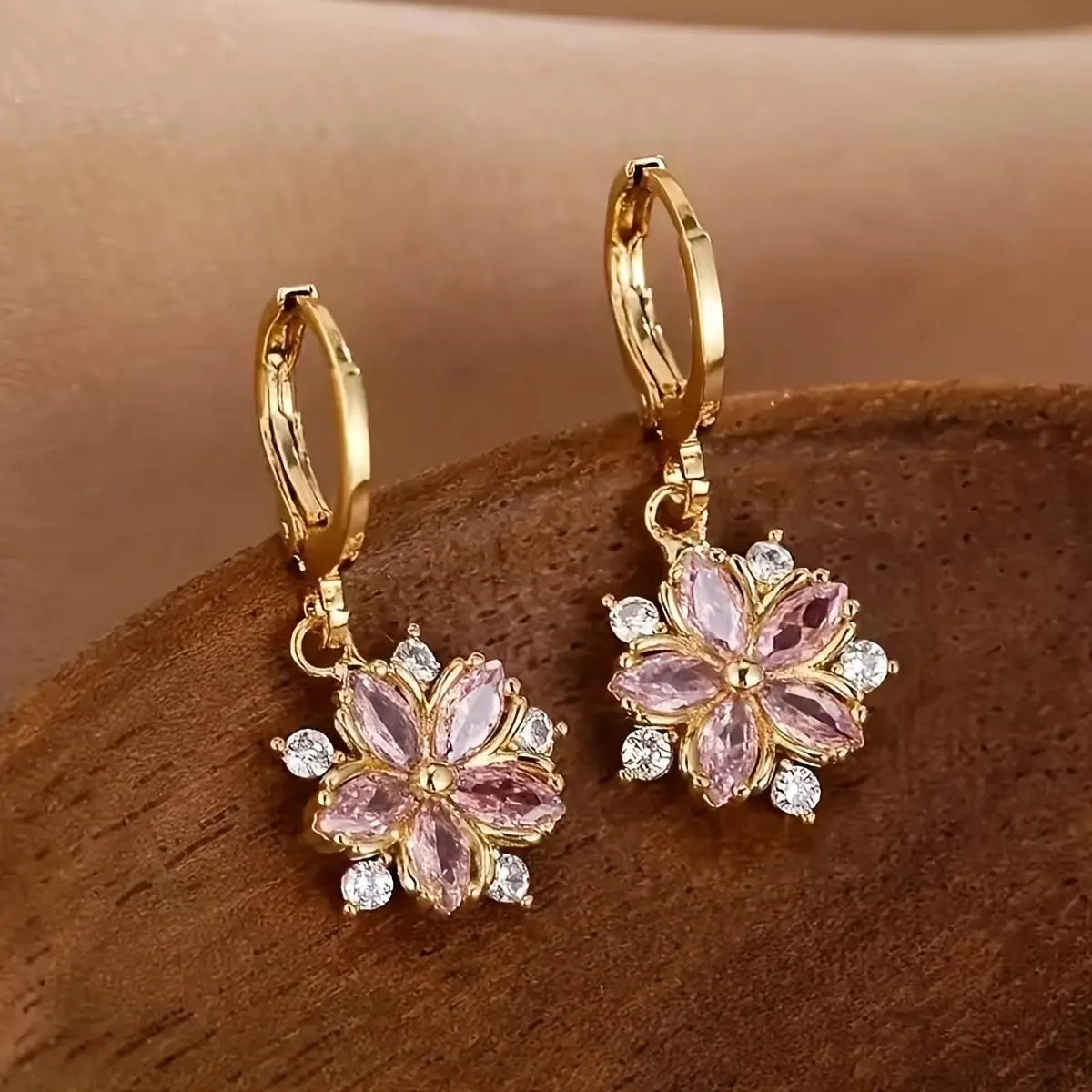 A Fashionable Minimalist Cherry Blossom Synthetic Synthetic Zircon​​ Stud Earrings, Perfect for Girls' Daily Wear, for Teenager, For Teenager