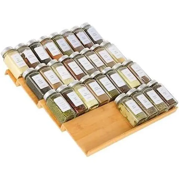 Drawer Organzier,4 Tiers   Rack Tray Insert for Cabinet Drawer Countertop, Kitchen Seasoning Storage Drawer Organization,14.57" Wide x 15.8" Deep (Hold UP To 32 Jars