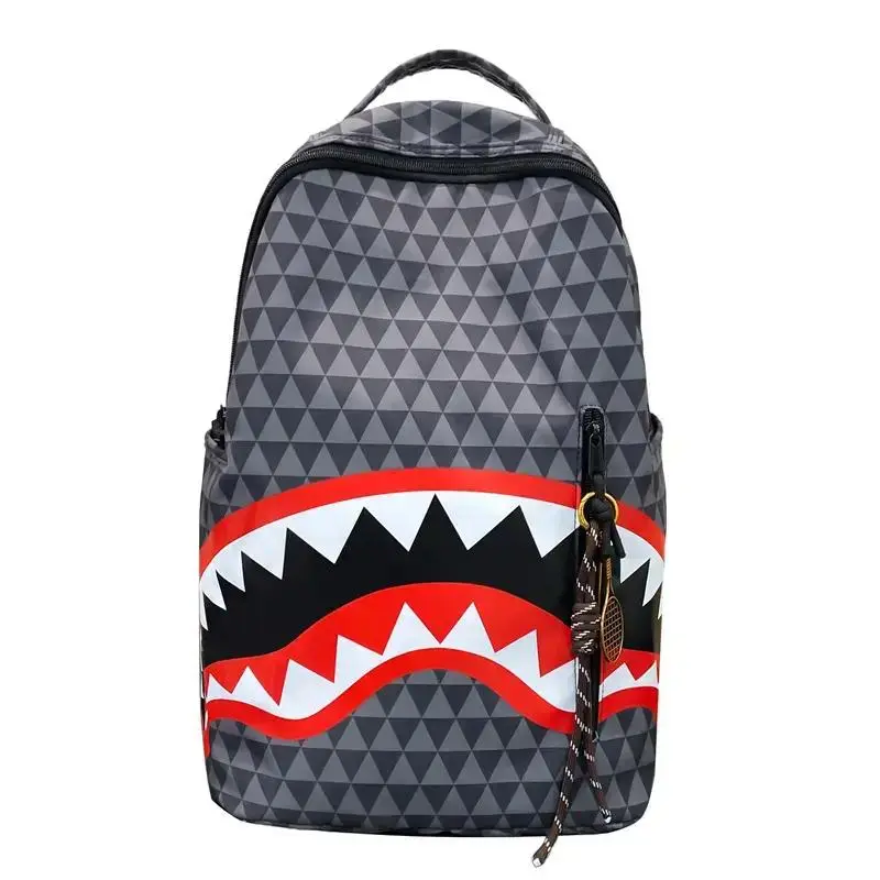 Summer School Student Backpack with Shark Tooth Graffiti Design, Children's Holiday Gift Backpack with Adjustable Shoulder Straps and Spacious Pockets, Black Soft Shell Laptop Bag 16.5 "x11.4" X6.3“