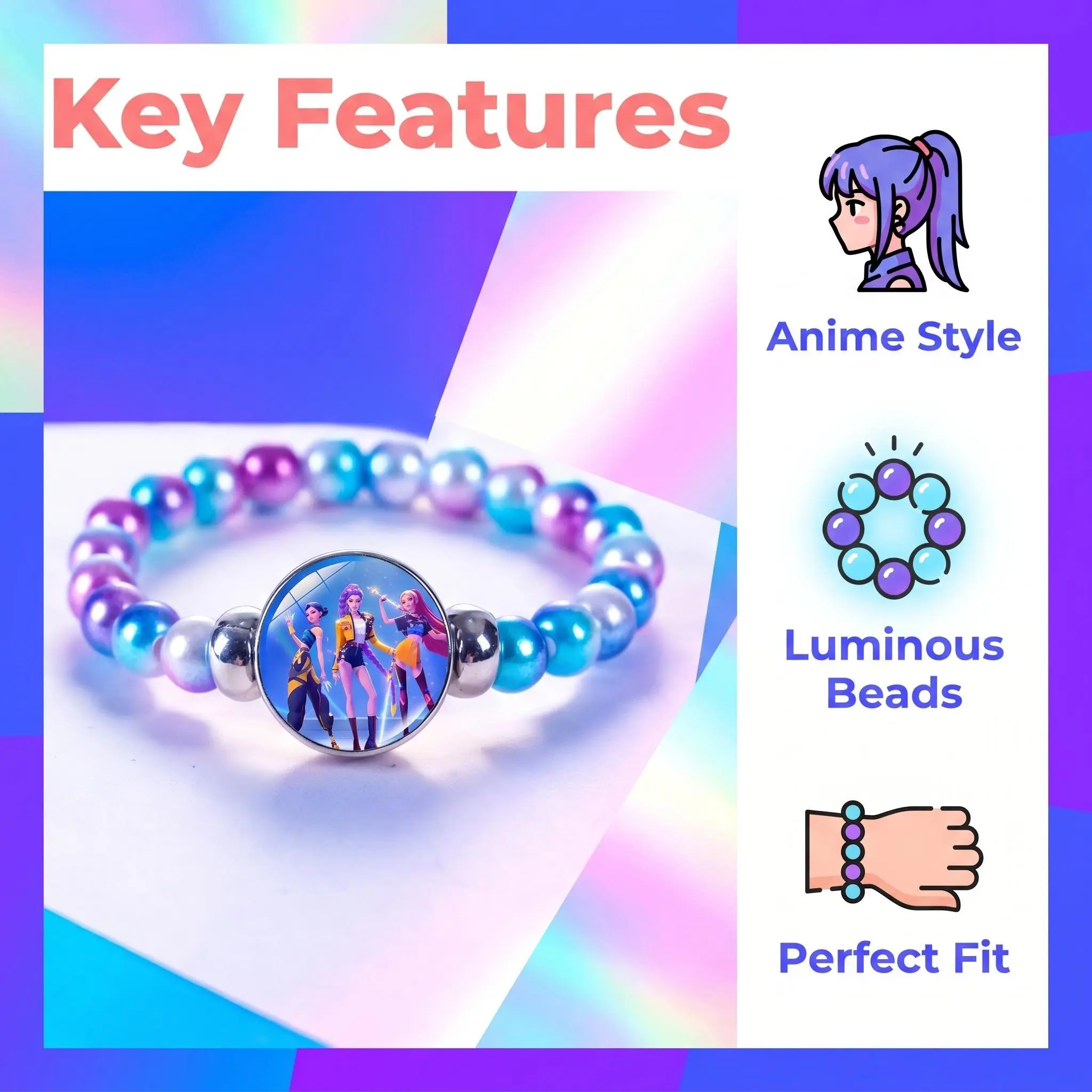 Gradient Dreamy Sparkle Bead Bracelet, Anime Witch Idol Friendship Jewelry Gift, Sweet Cool Best Friend Pendant Chain, Exquisite Trendy Bracelet Gradient Dreamy Sparkle Bead Bracelet, Anime Witch Idol Friendship Jewelry Gift, Sweet Cool Best Friend Pendant Chain, Exquisite Trendy Bracelet