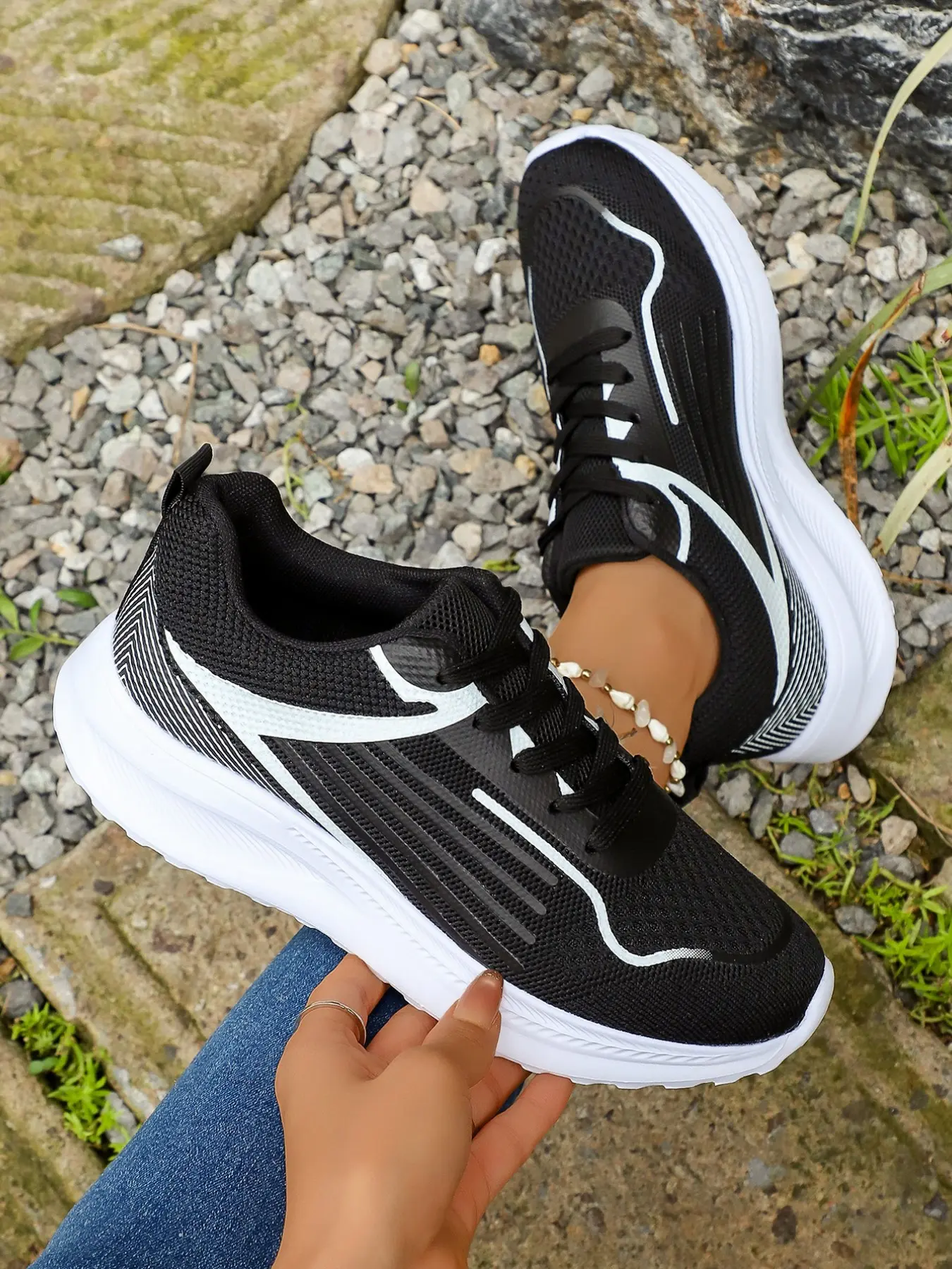 Women's Breathable Mesh Running Shoes, Soft Sole Shock Absorption, Hollow Out Net Patchwork, Fashion Casual Sports Shoes