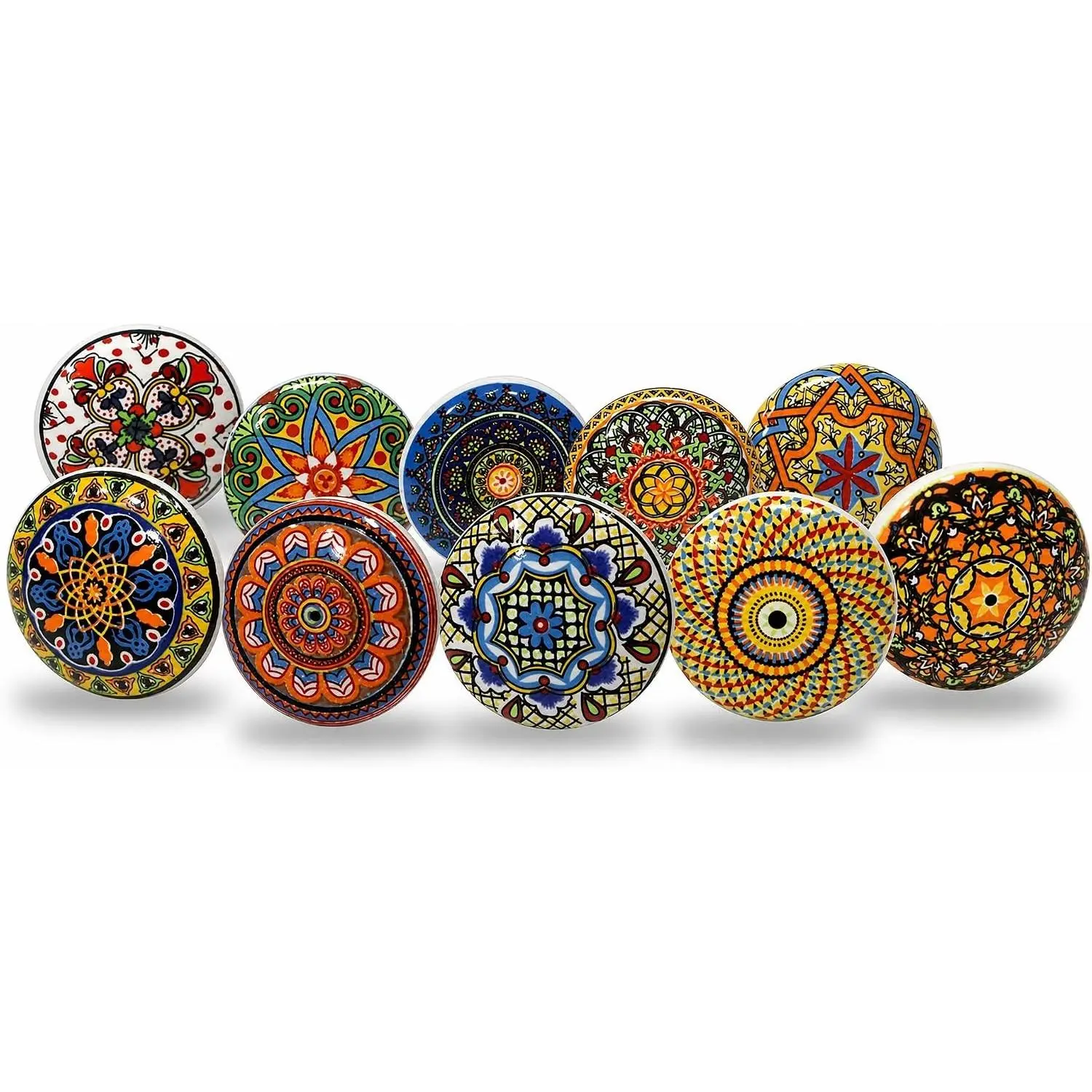 Vintage Multicolor Printed Ceramic Pull Knobs for Kitchen Cabinet Door Drawer Wardrobe Cupboard Set of 10
