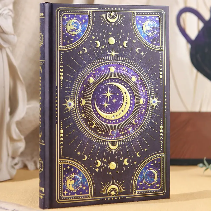 A5 Starry Gold Foil Embossed Notebook, Vintage Hard Cover Journal, Student Office Memo Book, Birthday Gift Idea