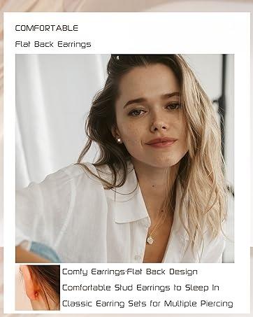 CASSIECA  18K Gold Plated 5A Cubic Zirconia Threadless Flat Back Earrings Surgical Stainless Steel Cubic Zirconia Earrings for Women Men Earrings Studs Dainty Push Pin Cartilage Earring Hypoallergenic