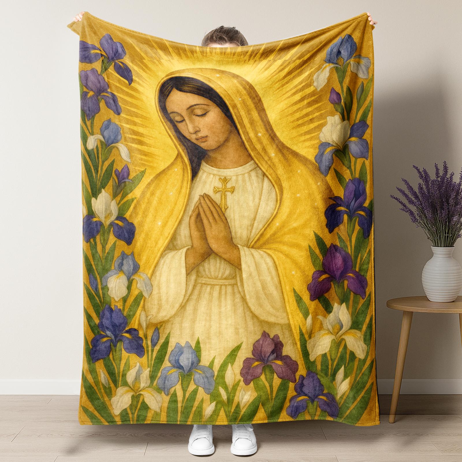 Virgin Mary Pattern Soft Warm Throw Blanket Mary Garden Air - conditioned Room Warm Nap Blanket for Home Office Travel