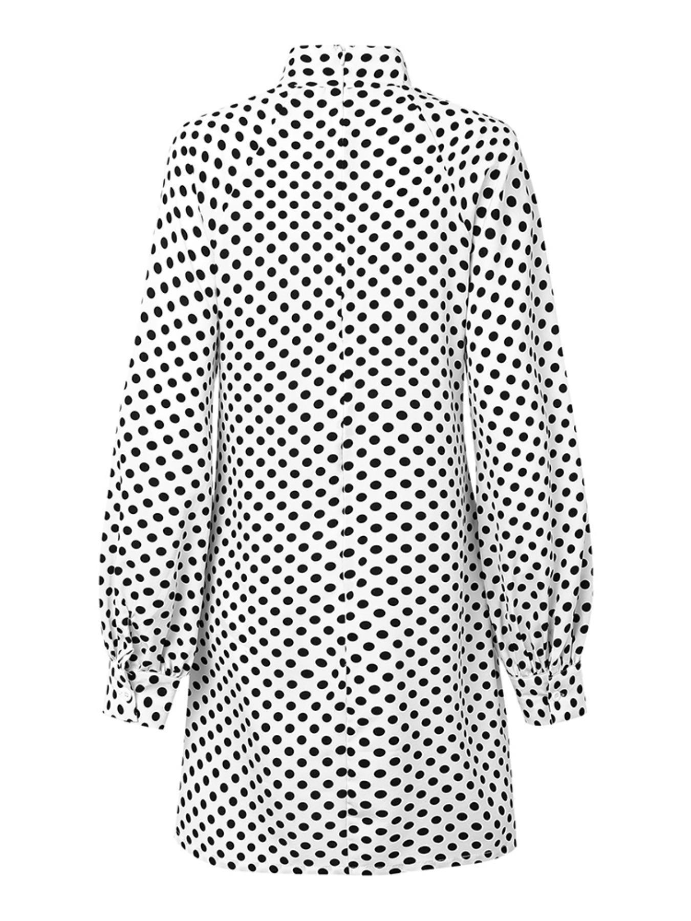 Women's Polka Dot Print Bishop Sleeve Dress, Elegant Chic Long Sleeve Stand Collar Short Dress for Party Holiday Wedding Guest, Ladies Fall & Winter Clothes, Womenswear, Formal Dresses Women, Chic Elegant Aesthetic