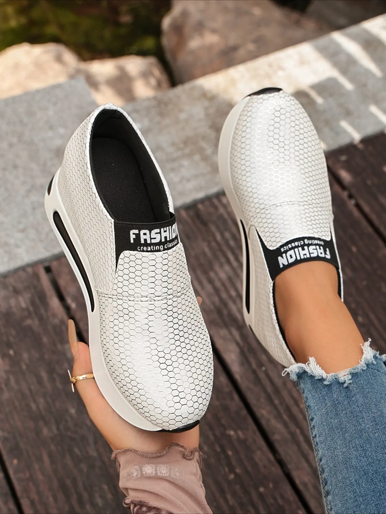 Glossy leather slip-on wedge casual shoes air cushion thick sole elastic collar comfy slip-ons women daily commuting sneakers