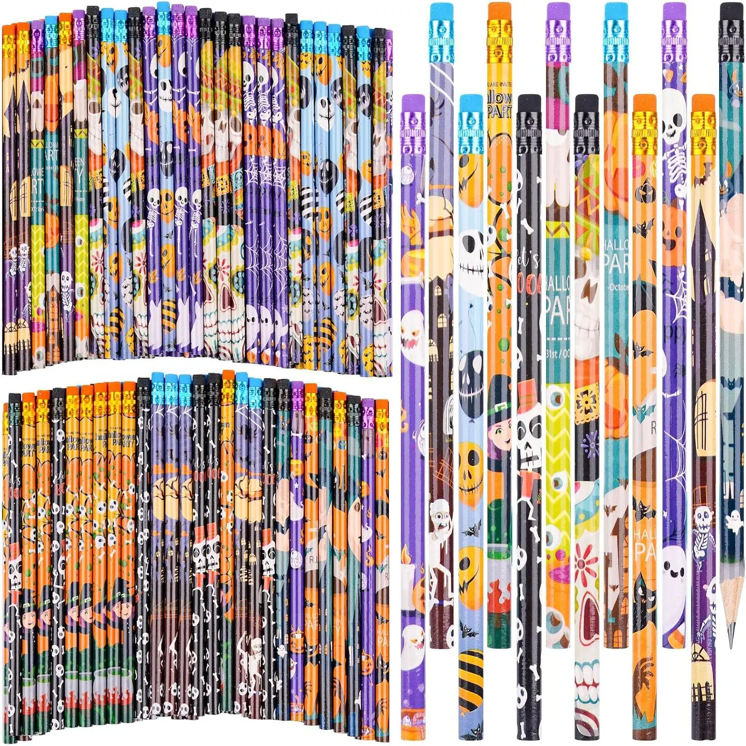 200 count Halloween Pencils  Pumpkin  Pencils with Eraser Tops, Halloween Stationery Pencil for Halloween Supplies, 12 Styles (200)