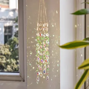 Double Layer Gold Circle Octagonal Crystal Wind Chime, Light Shadow Hanging Decor, Mimic Willow Sun Catcher, Outdoor Doorway Decoration