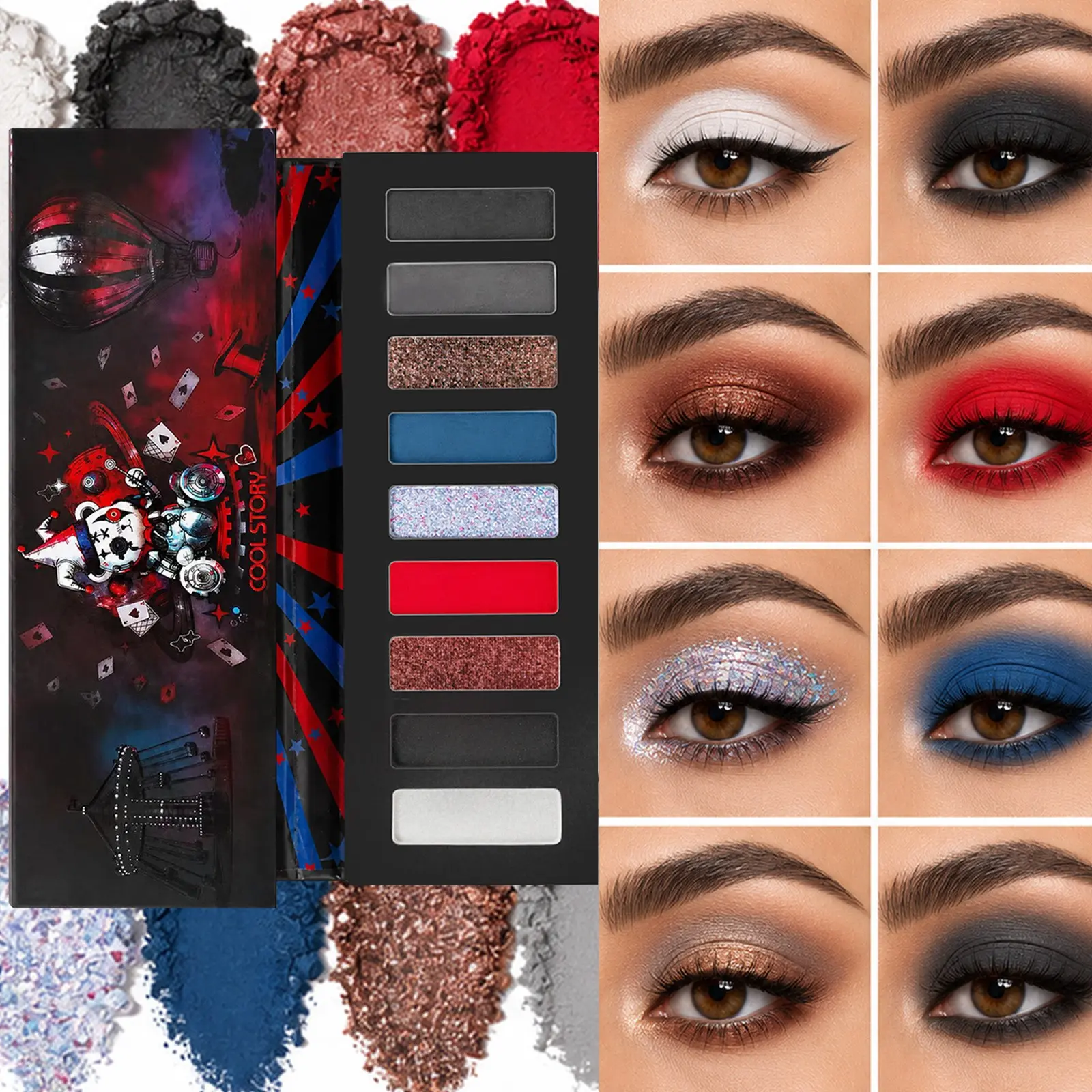 9-Color Matte Glitter Eyeshadow Palette, High Pigmentation, Halloween Christmas Party Makeup, Gothic Circus Style, Smoky Eye, Fantasy Look